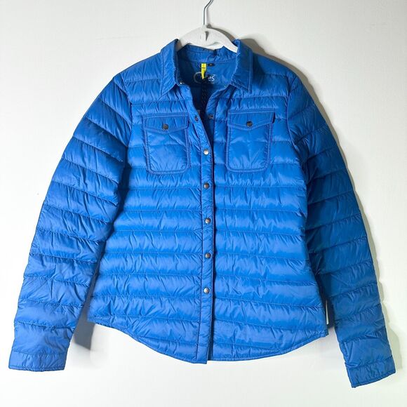 COTES OF LONDON Harrow Royale Down Shirt Women M Blue Lightweight Puffer - Picture 1 of 11